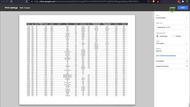 How to Set Print Area in Google Sheets