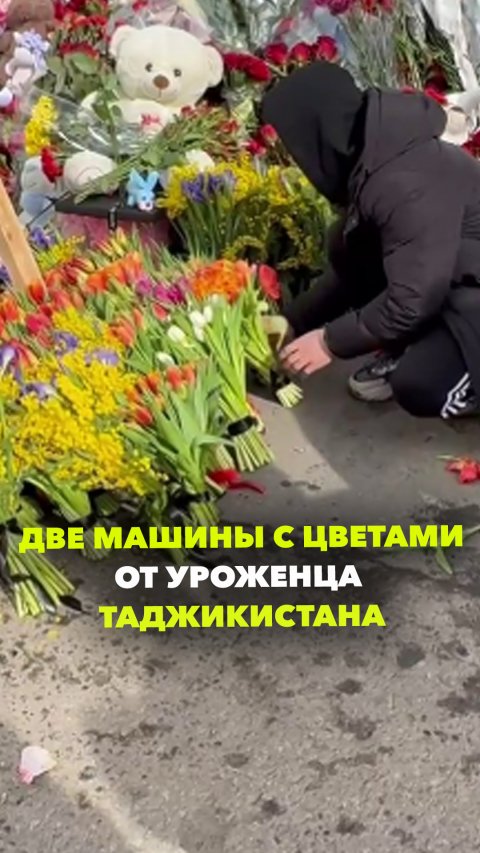 Уроженец Таджикистана привез две машины цветов к стихийному мемориалу у «Крокус Сити Холла»
