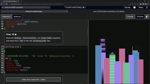 Learn CSS | FreeCodeCamp Learn CSS Variables by Building a City Skyline - Step 66