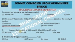 XI ENGLISH: MCQ'S OF POEM: SONNET COMPOSED UPON WESTMINSTER BRIDGE