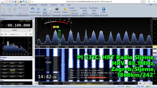 29.05.2024 11:42UTC, [Es], HRT Radio Sljeme, Хорватия, 88.1МГц, 1868км