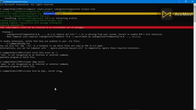 Codeigniter 4 installation with composer errors fixed 2022