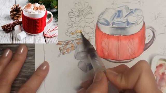 Рисунок акварелью "Чашечка какао". Онлайн урок рисования. смотреть онлайн