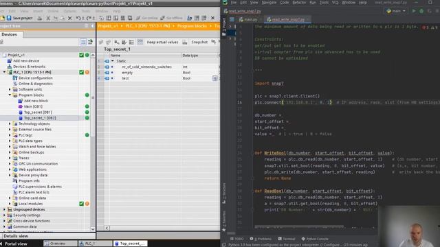 Python Snap7 S7 Communication with PUT/GET with Siemens PLC TIA Portal