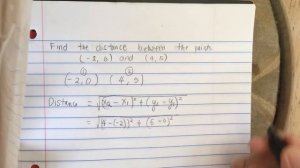 Find the distance between the points (-2,0) and (4,5)