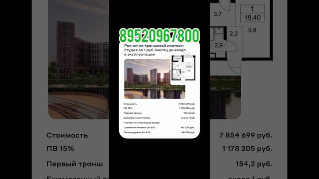 1р в месяц студия метро Прокшино в пешей доступности первый взнос 1178205р Новостройки Москвы