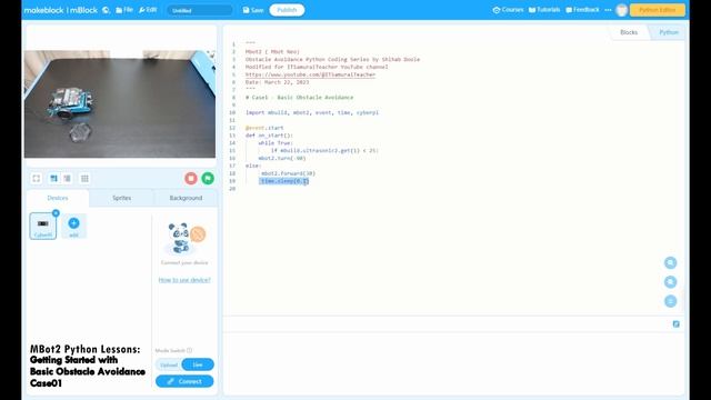 MBot2 Python Lessons: Getting Started with Basic Obstacle Avoidance - Case 01