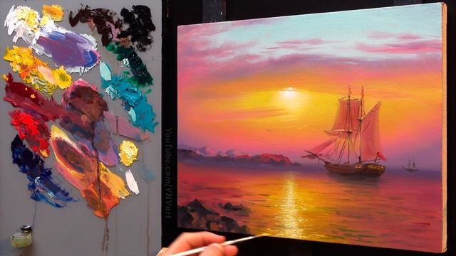 Oil Painting - Ocean Sunset / Satisfying ART / Time Lapse / Морской пейзаж Живопись маслом Рисовани смотреть онлайн