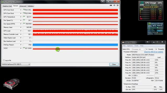 MSI GTX 1050 TI Gaming X 4G Max Temp 30 min stress test смотреть онлайн