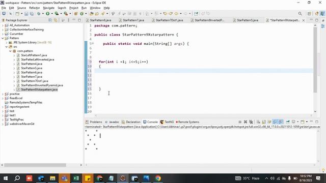 StarPattern9:Program to Print Pattern X in Java Star pattern program logic Nested Pattern to print
