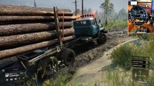 Транспортировка длинных бревен с помощью советского тягача & Snowrunner