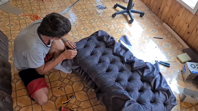 Банкетка своими руками.  Прикроватная банкетка. Банкетка в каретной стяжке.  Делаем мебель.