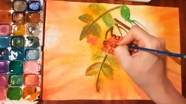 Как нарисовать ветку рябины поэтапно. Рисуем осеннюю ветку рябины акварелью. смотреть онлайн