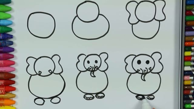 Как рисовать слона ? | Раскраски | Как нарисовать и покрасить для детей | Узнать цвета смотреть онлайн
