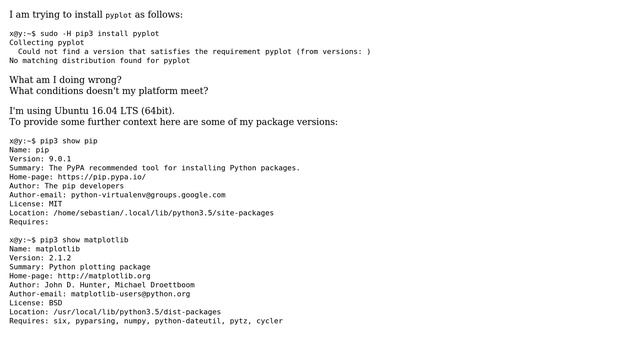 How to fix install error "Could not find a version that satisfies the requirement pyplot"?