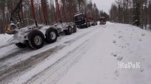 Работа на лесовозе Вольво FH 16 . Неудачно разъехались.