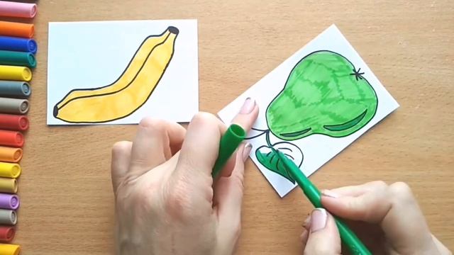 Как нарисовать ФРУКТЫ / БАНАН ГРУША ЯБЛОКО / мультик раскраска для детей / Нарисуй Ка