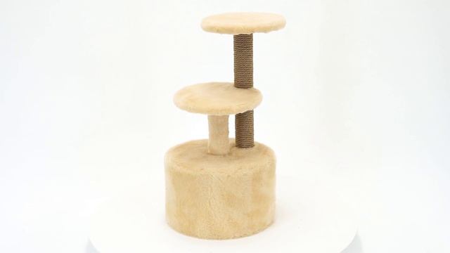 Домик-когтеточка "PetTails" круглый с двумя полками, бежевый, джут