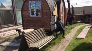 Установка арочной бани викинг с боковым входом