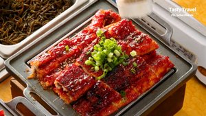 ресторан с угрями, сашими из снежного угря, угорь на гриле, жареный угорь