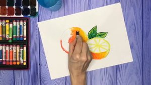 Рисуем апельсины мелками и акварелью