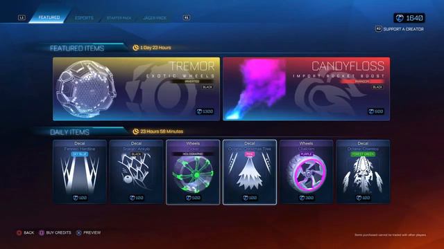 NEW Rocket League Item Shop Today  Black Inverted Tremor Wheels  Black Candy Floss  111020