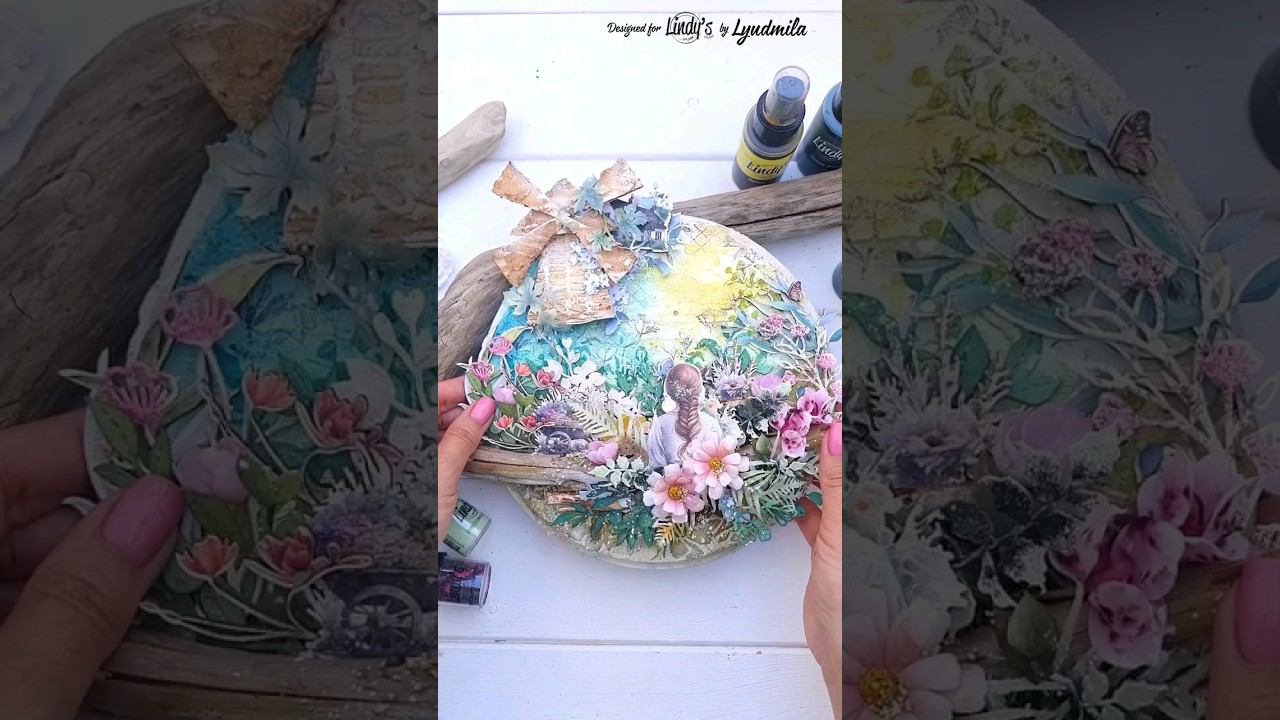 Миксмедийное панно Цветущий луг со спреями @lindysgang