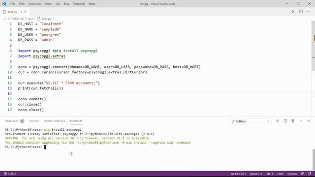 PostgreSQL database connect in python psycopg2