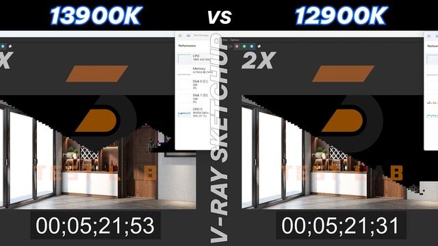 Core i9 12900K vs i9 13900K Render Vray Sketchup смотреть онлайн