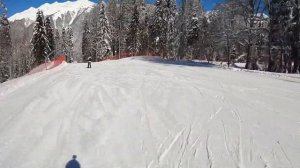 Спуск по синим трассам D1 и B1.  Газпром, склон Лаура (Красная Поляна, Сочи)