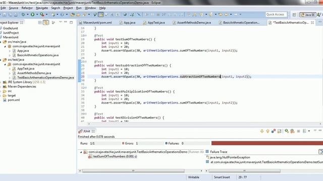 Junit Tutorial - Junit Test Cases for Basics Arithmetic Operations