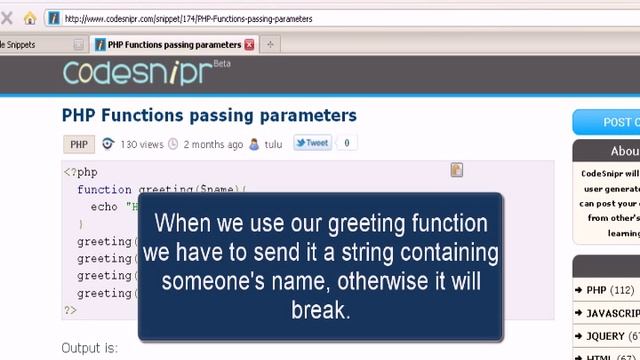 PHP Tutorial : PHP Functions passing parameters