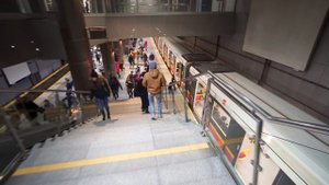 Poland, Warsaw, Dworzec Gdański metro station, 3X escalator