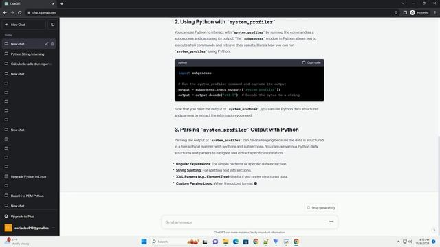 What python data structure and parser should I use with Apple s system profiler