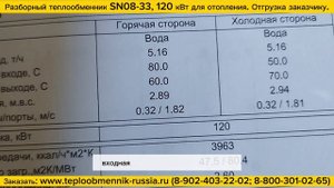 Теплообменник разборный пластинчатый SN08-33 - 120 кВт для системы отопления, отгрузка.