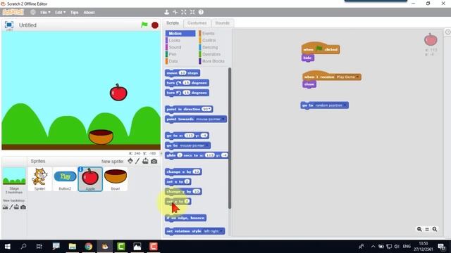 Scratch การสร้างเกมเก็บผลไม้และการจับเวลาเล่นเกม