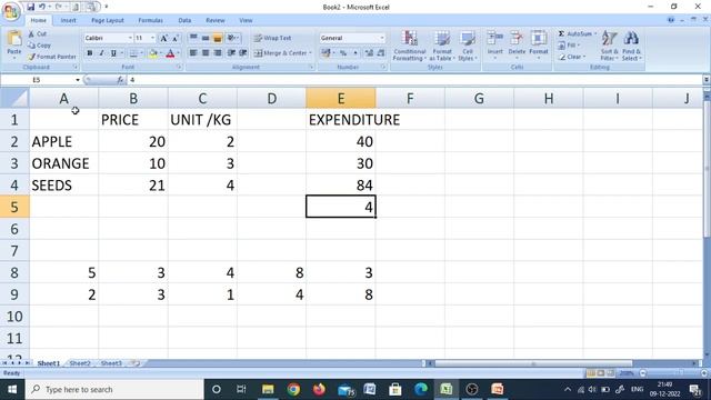 Array formula  {=SUM(A1:D1*A2:D2)} || MS-Excel formula/ function