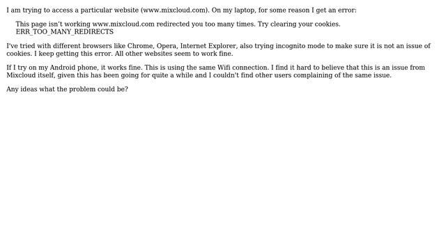 Page isn't working - too many redirects смотреть онлайн