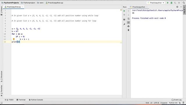 Python Practice Series 9 | Beginners | Level 1 | Basic | Add Positive Number of List Using for Loop