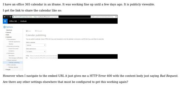 Office 365 Calendar embed link gives Bad Request error смотреть онлайн