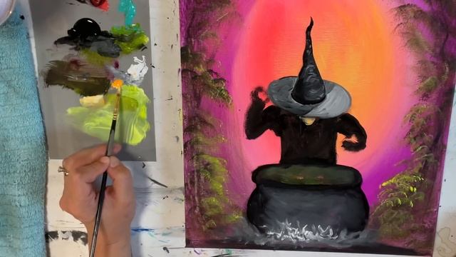 How To Paint THE WITCHES CAULDRON - step by step painting tutorial - Acrylic смотреть онлайн