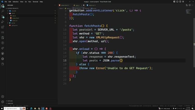 59. Create a GET Request using XMLHTTPRequest Object to our Node Api End point - AJAX смотреть онлайн