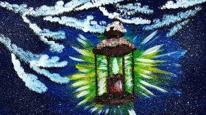 Как нарисовать новогоднюю сказку. Рисуем фонарь. Зимняя картина красками. Правополушарное рисование.