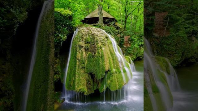 Водопад Бигар в западной Румынии, один из самых красивых, вода в нем падает уникальным образом