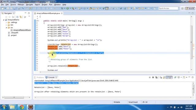 How to retain objects in the ArrayList? | Java Collection Framework
