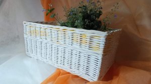 МК. Белая коробка с жёлтыми вставками из бумажной лозы. #26