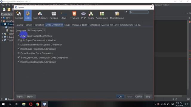 How to Disable & Enable auto suggest in NetBeans
