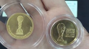 Silver and gold coins of FIFA World cup 2018 and confederation cup 2017