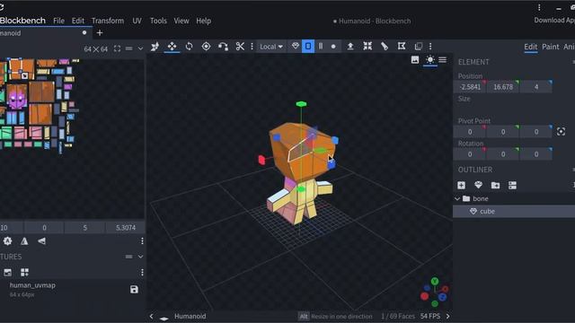 A Simple Character Model Being Worked On In Blockbench Web Editor