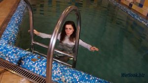 Wetlook girl in Shiny dress | Wetlook Fully clothed swimming in the pool